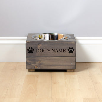 Single Personalised Raised Dog Bowl Stand 17cm High - Ash Grey