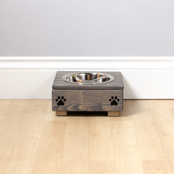 Personalised Raised cat Bowl Stand 7cm High - Grey Personalised cat bowl raised cat bowl wooden cat feeding pet feeding station pet bowls for cats, pet