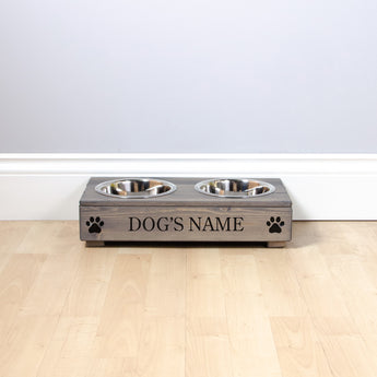 Double Personalised Raised Dog Bowl Stand 10cm High - Ash Grey