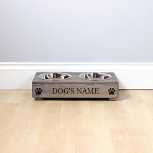 Double Personalised Raised Dog Bowl Stand 10cm High - Ash Grey