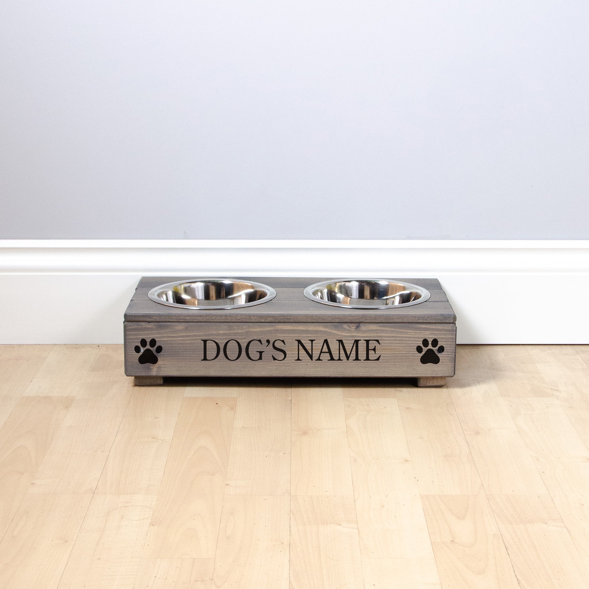 Double Personalised Raised Dog Bowl Stand 10cm High - Ash Grey