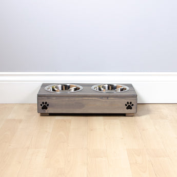 Personalised Wooden Bowl with Engraved Name (Grey ) - Double (Small) - 10cm-for small pets, dogs, cats