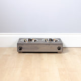 Personalised Wooden Bowl with Engraved Name (Grey ) - Double (Small) - 10cm-for small pets, dogs, cats