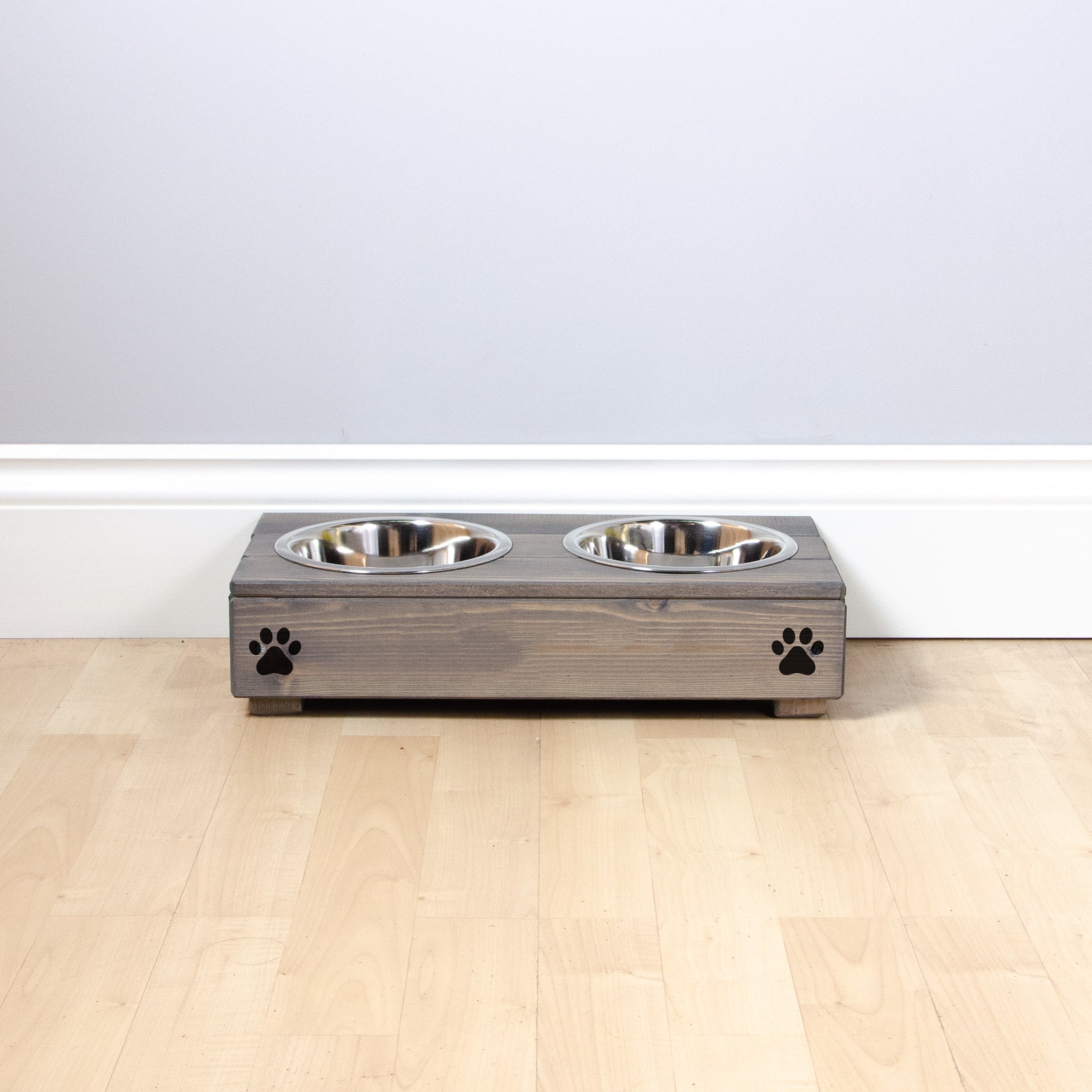 Personalised Wooden Bowl with Engraved Name (Grey ) - Double (Small) - 10cm-for small pets, dogs, cats