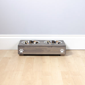 Double Personalised Raised Cat Bowl Stand 10cm High - Ash Grey