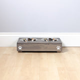 Personalised Wooden Bowl with Engraved Name (Grey ) - Double (Small) - 10cm-for small pets, dogs, cats.