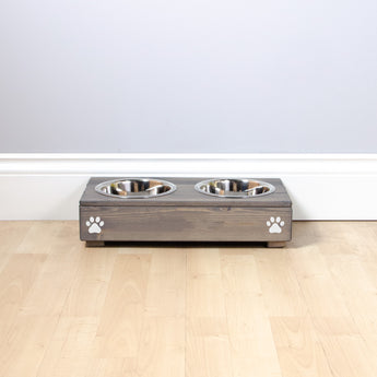 Personalised Wooden Bowl with Engraved Name (Grey ) - Double (Small) - 10cm-for small pets, dogs, cats.
