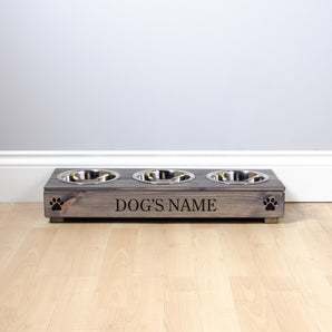 Triple Personalised Raised Dog Bowl Stand 10cm High - Ash Grey