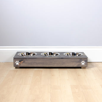 Personalised Raised cat Bowl Stand 10cm High - Grey Personalised cat bowl raised cat bowl wooden cat feeding pet feeding station pet bowls for cats, pets