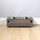 Personalised Wooden Bowl for dogs with Engraved Name (Grey) -with 2 bowls (medium) - 17cm high- for pets, dogs.