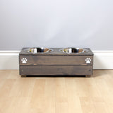 Personalised Wooden Bowl for dogs with Engraved Name (Grey) -with 2 bowls (medium) - 17cm high- for pets, dogs.