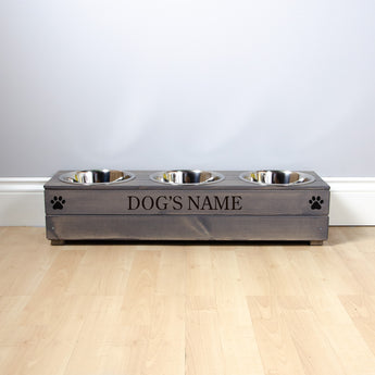 Triple Personalised Raised Dog Bowl Stand 17cm High - Ash Grey