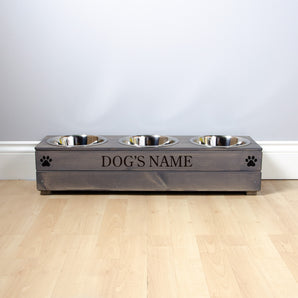 Triple Personalised Raised Dog Bowl Stand 17cm High - Ash Grey