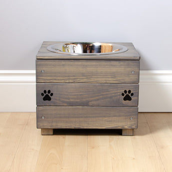 Personalised Wooden Bowl for dogs with Engraved Name in Grey -(medium) - 25cm high