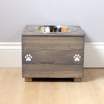 Personalised Wooden Bowl for dogs with Engraved Name in Grey -(medium) - 25cm high
