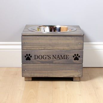 Single Personalised Raised Dog Bowl Stand 25cm High - Ash Grey