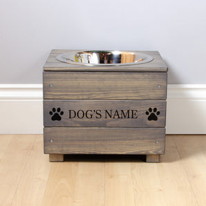 Single Personalised Raised Dog Bowl Stand 25cm High - Ash Grey