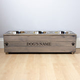Triple Personalised Raised Dog Bowl Stand 25cm High - Ash Grey