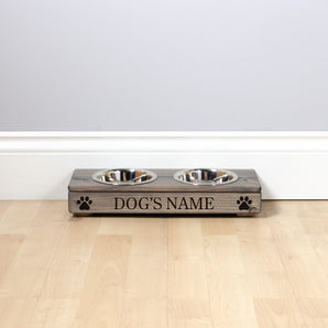 Double Personalised Raised Dog Bowl Stand 7cm High - Ash Grey