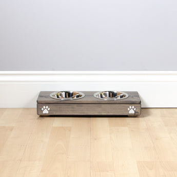 Double Personalised Raised Dog Bowl Stand 7cm High - Ash Grey   Personalised dog bowl raised dog bowl wooden dog feeding pet feeding station pet bowls