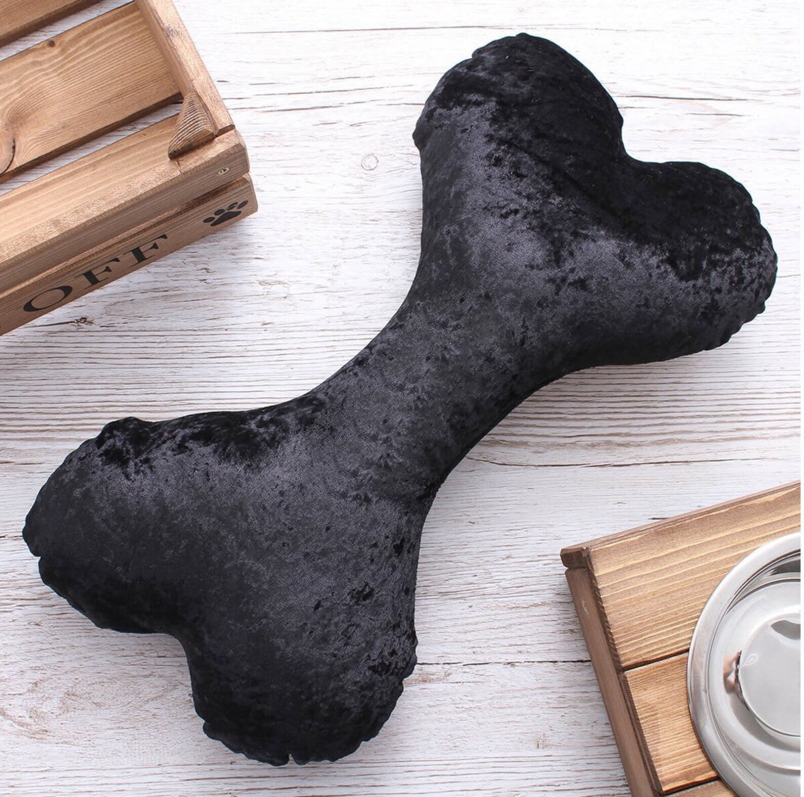 Personalised Bone Cushion for Dog - Black Velvet