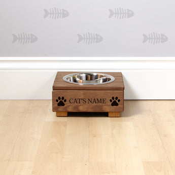 Single Personalised Raised Cat Bowl Stand 10cm High - Royal Oak
