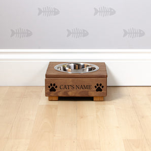 Single Personalised Raised Cat Bowl Stand 10cm High - Royal Oak