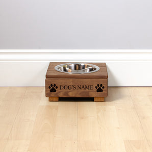 Single Personalised Raised Dog Bowl Stand 10cm High - Royal Oak