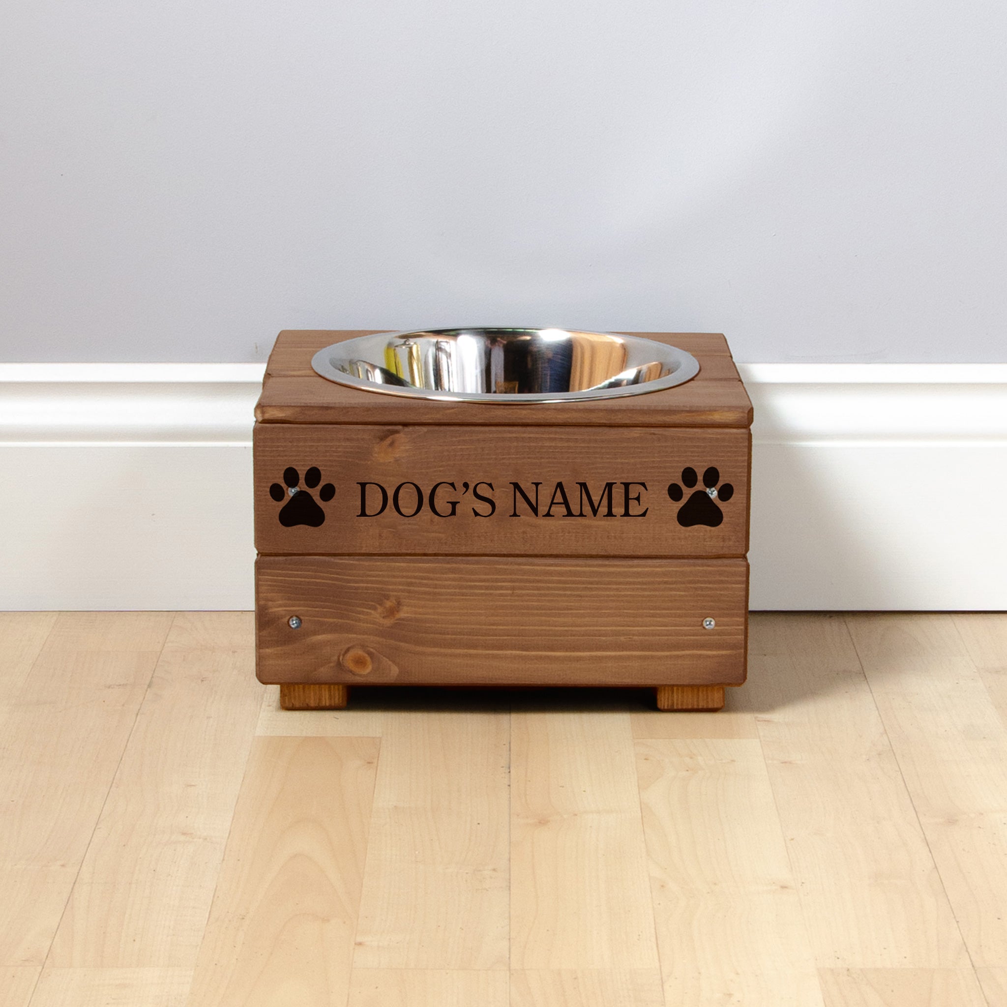 Single Personalised Raised Dog Bowl Stand 17cm High - Royal Oak