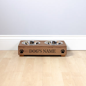 Double Personalised Raised Dog Bowl Stand 10cm High - Royal Oak