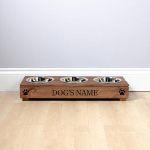 Triple Personalised Raised Dog Bowl Stand 10cm High - Royal Oak