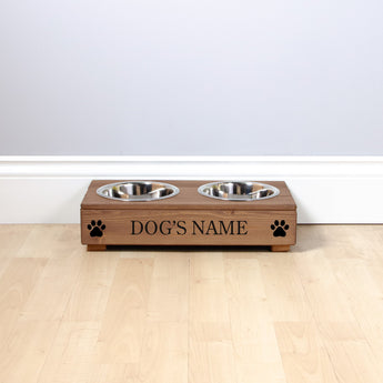 Double Personalised Raised Dog Bowl Stand 10cm High - Royal Oak