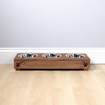 Personalised Wooden Bowl for dogs with Engraved Name (Grey Oak) - with three bowls(Small) - 10cm- for small dogs, cats