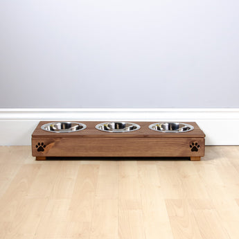 Personalised Wooden Bowl for dogs with cutomised Name in Oak with 3 bowls -(extra small) - 7cm high