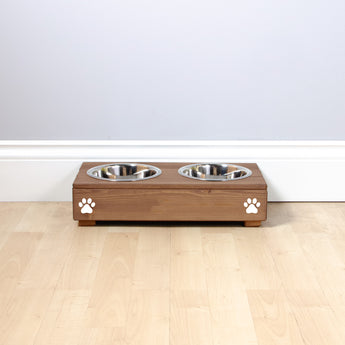 Personalised Wooden Bowl with Engraved Name (Oak) - Single (Small) - 10cm- for small pets, cats, dogs.