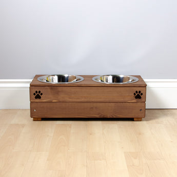 Personalised Wooden Bowl for dogs with Engraved Name in oak -with 2 bowls (medium) - 17cm high- for pets, dogs.