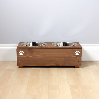 Personalised Wooden Bowl for dogs with Engraved Name in oak -with 2 bowls (medium) - 17cm high- for pets, dogs.