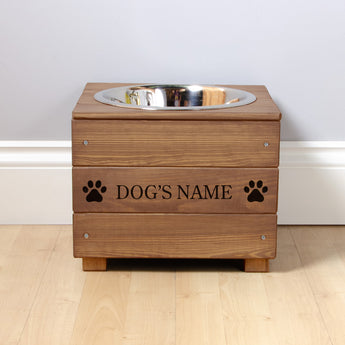Single Personalised Raised Dog Bowl Stand 25cm High - Royal Oak